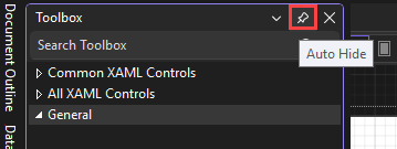 Screenshot che mostra l'icona Puntina evidenziata nella barra superiore della finestra degli strumenti.