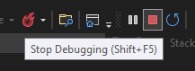 Screenshot mostra la barra degli strumenti Debug in cui è possibile arrestare l'app.