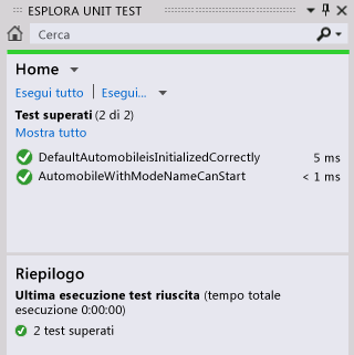 Risultati dei test superati
