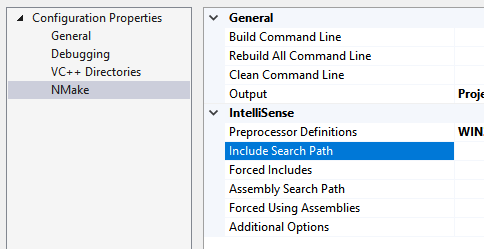 Screenshot che mostra l'impostazione Proprietà di configurazione > N Imposta > percorso di ricerca di inclusione.