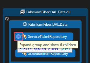 Screenshot che mostra come espandere un nodo in una mappa del codice.