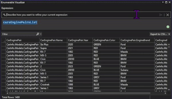 Visualizzatore IEnumerable Inline Chat