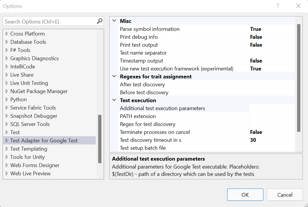 impostazioni di Google Test Project