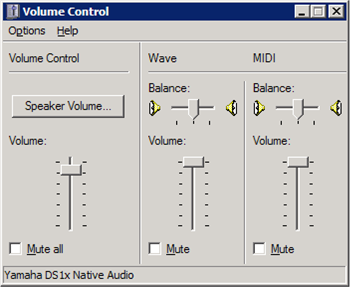 Screenshot della finestra di dialogo Controllo volume SndVol32 che mostra i controlli per i dispositivi multicanale.