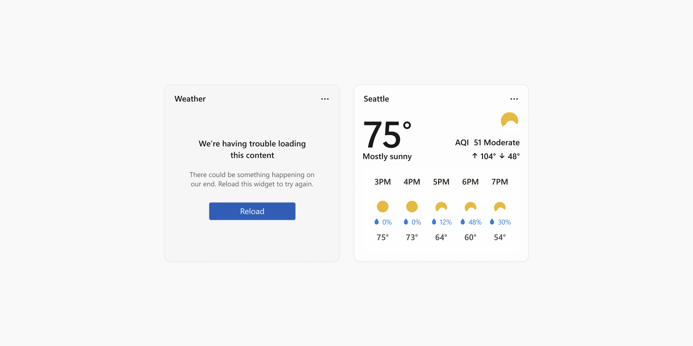 Screenshot di un widget nello stato di errore