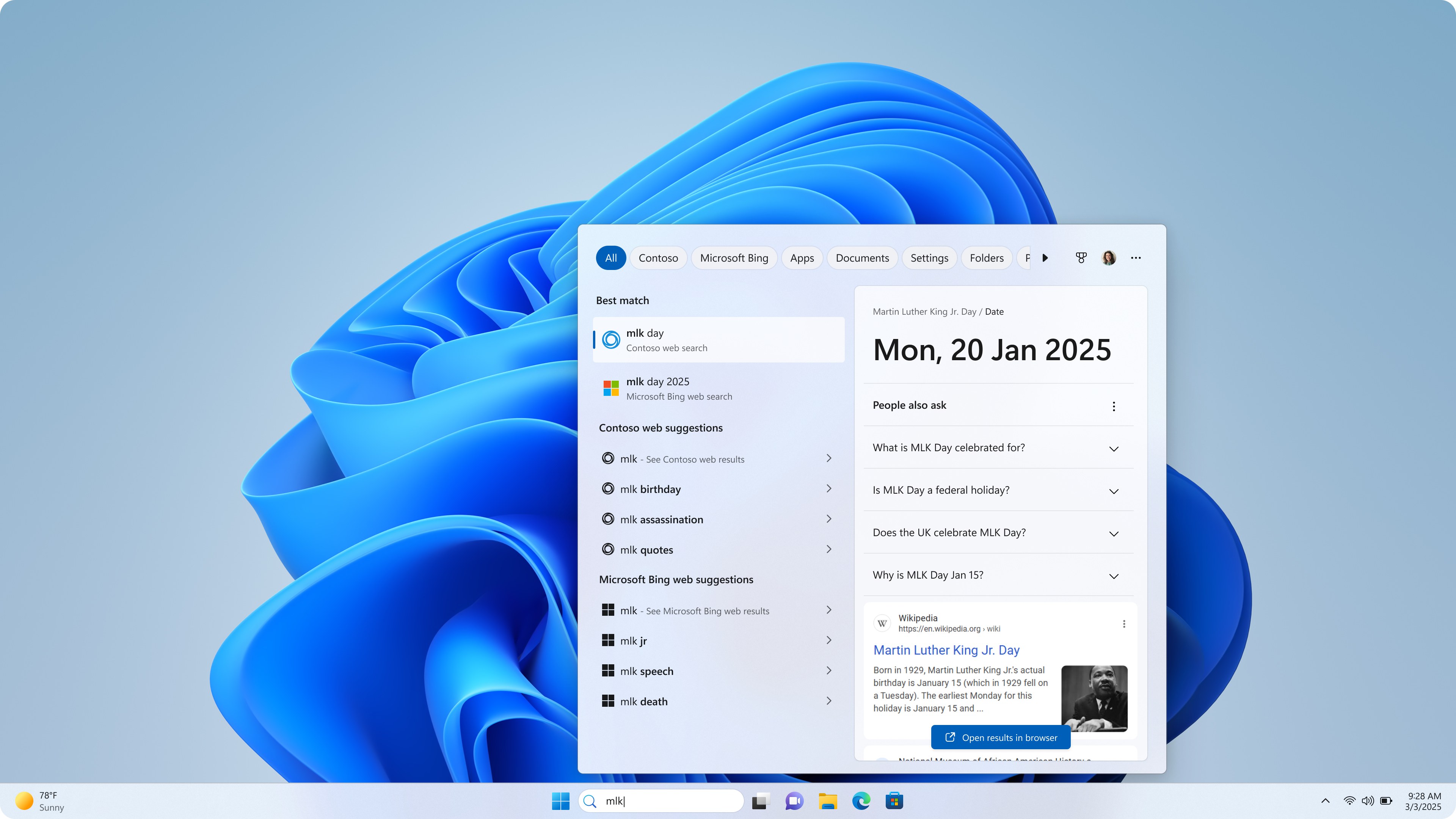 Screenshot dell'interfaccia utente di ricerca di Windows con integrazione del provider di ricerca di terze parti.