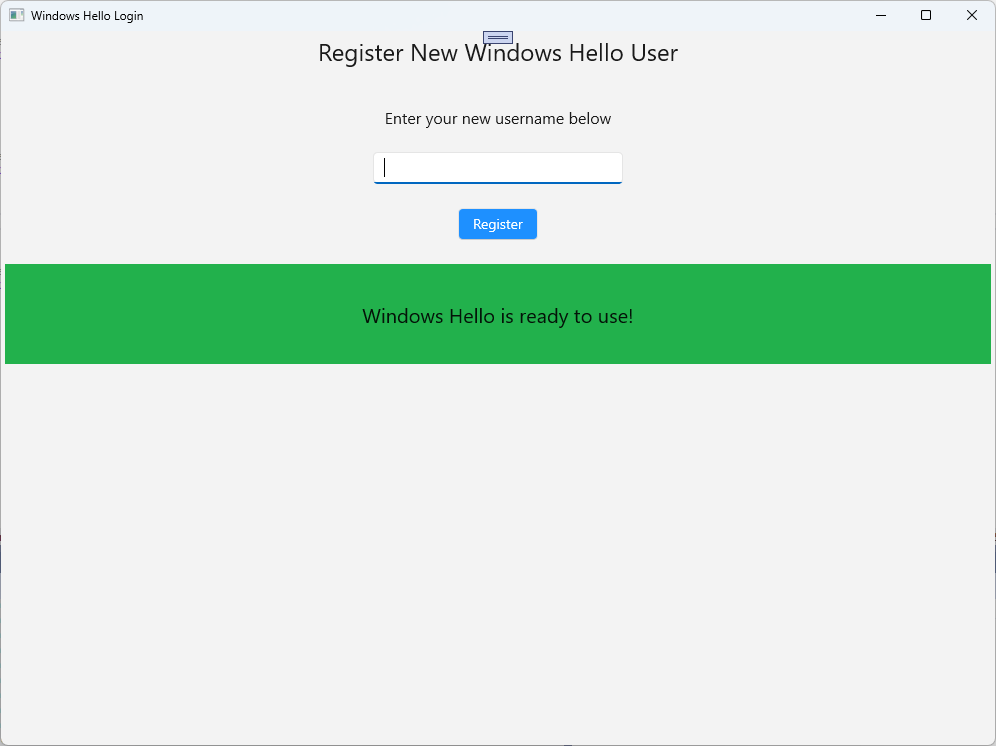Una istantanea della pagina di registrazione di nuovi utenti di Windows Hello