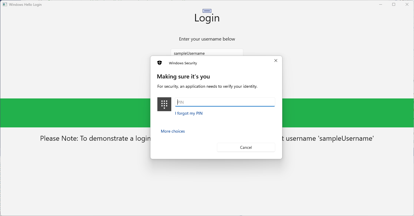 Uno screenshot della richiesta del PIN di accesso di Windows Hello