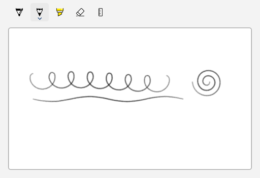Barra degli strumenti input penna con il pulsante a matita selezionato sopra un'area di disegno con tratti a matita grigi.