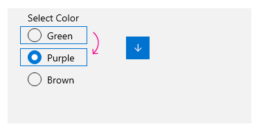 Esempio di spostamento tramite tastiera in un gruppo RadioButtons a colonna singola