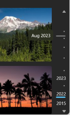 Screenshot che mostra una barra di scorrimento con annotazioni nell'app Foto.