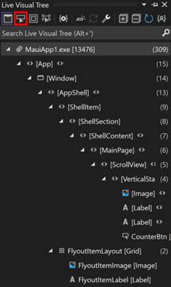 Screenshot della struttura ad albero visuale attiva di Visual Studio con l'opzione 