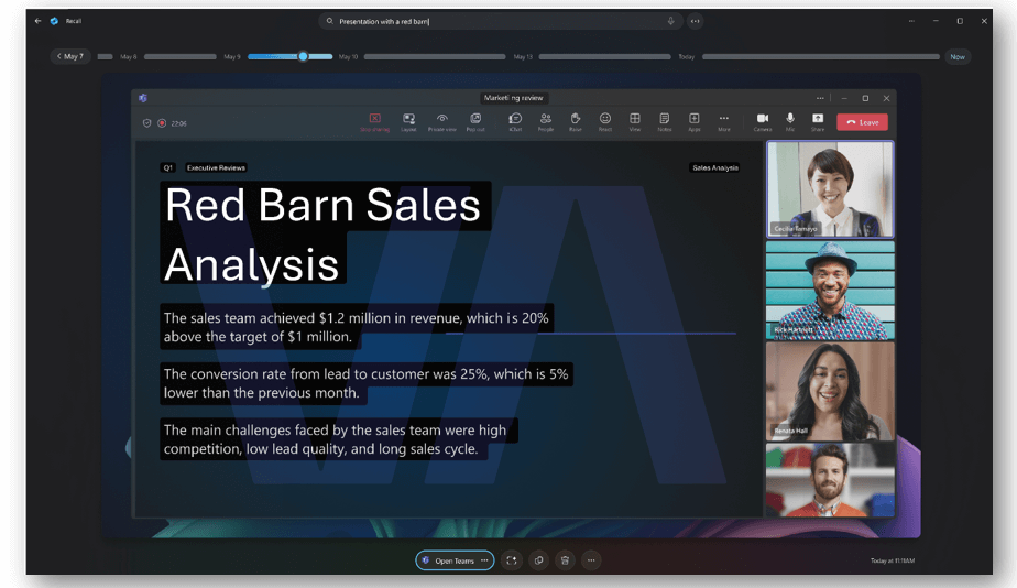 Screenshot dell'interfaccia Recall che mostra un esempio di app Redbarn Sale Analysis.