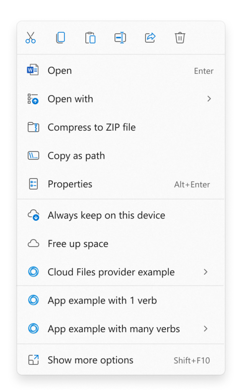  Immagine del menu di scelta rapida in Windows 11