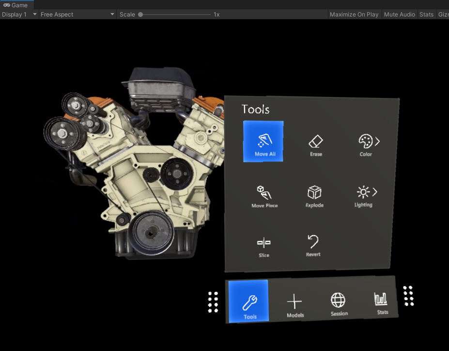 Screenshot di Azure Rendering remoto nell'app di presentazione di Unity.