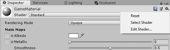 Selezionare lo shader in Unity