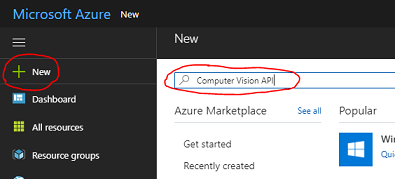 Screenshot che mostra come creare una nuova risorsa in Azure.