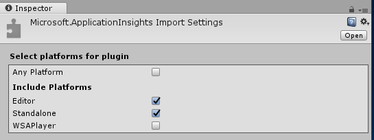 Screenshot del pannello Inspector che mostra Editor e Standalone selezionati.