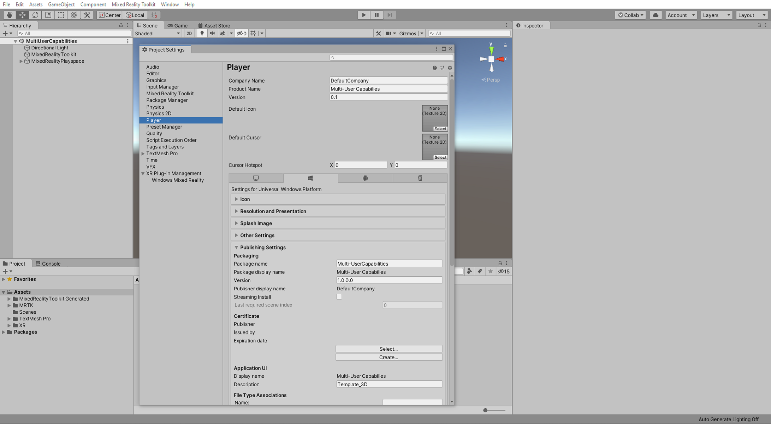 Impostazioni di Unity Player