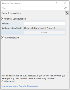 finestra di dialogo Connessioni remote