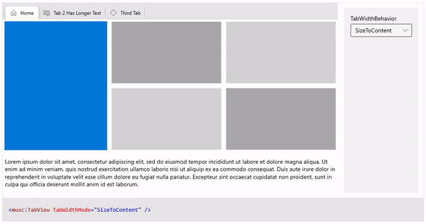 dimensioni delle schede dei controlli TabView