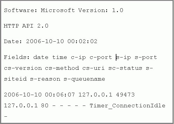 Screenshot che mostra la finestra di comando netsh H T T P che mostra un log degli errori H T T P per il timeout.