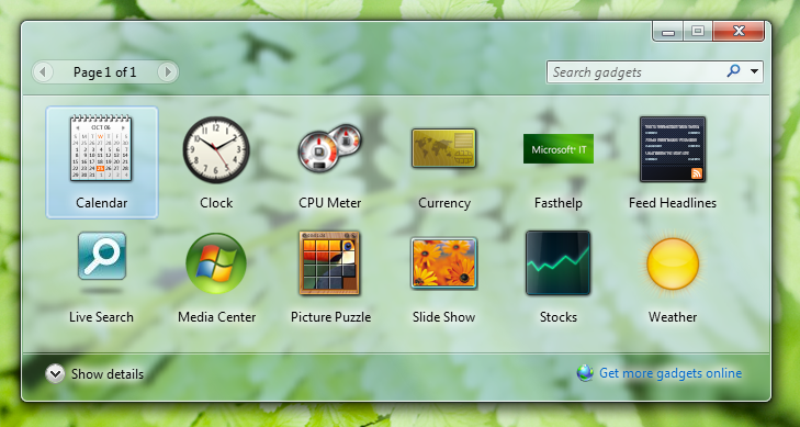 screenshot della finestra con dodici elementi grafici 