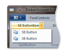 schermata di un controllo splitbutton in una barra multifunzione di esempio.