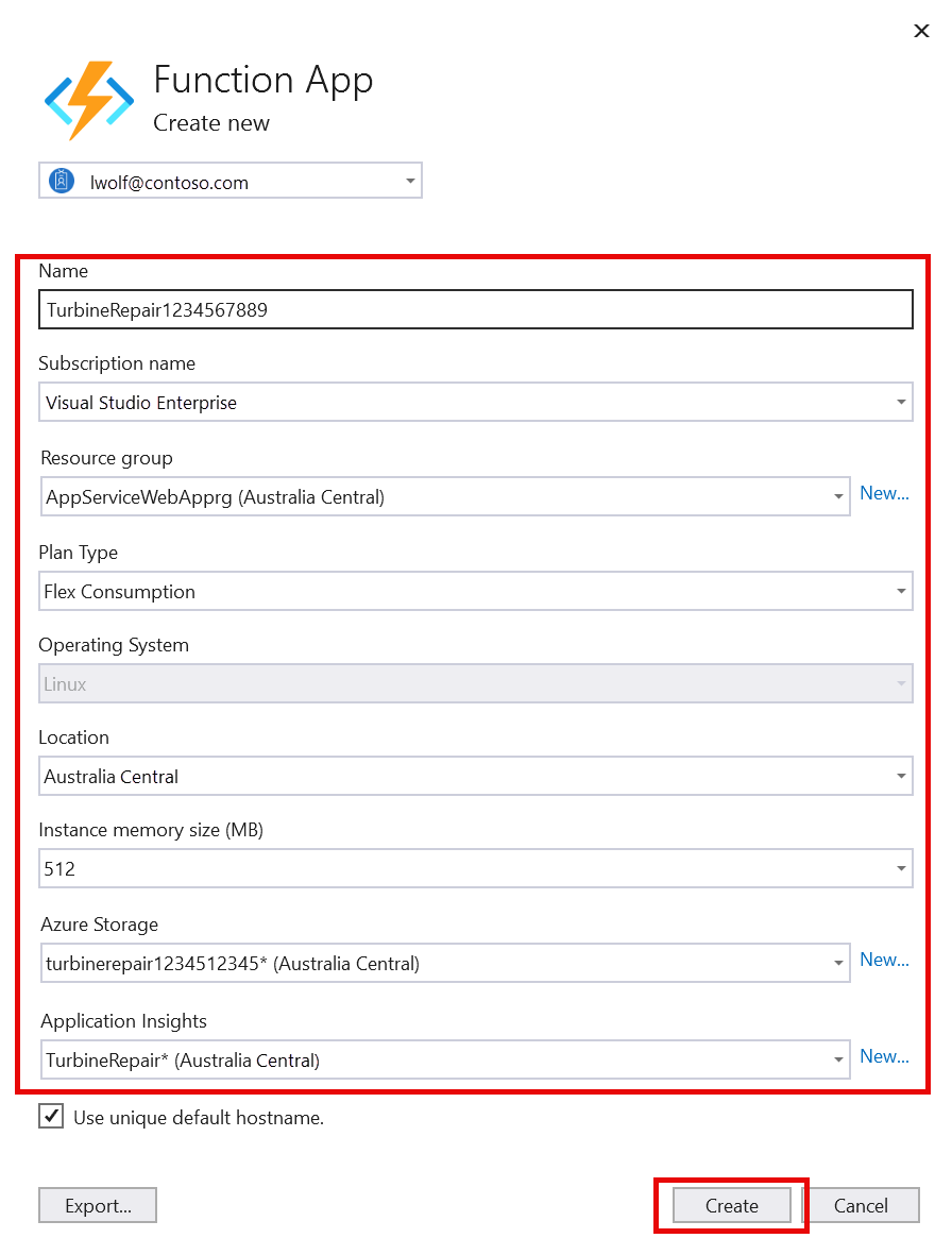 ストレージと共に Azure で新しい関数アプリを作成する