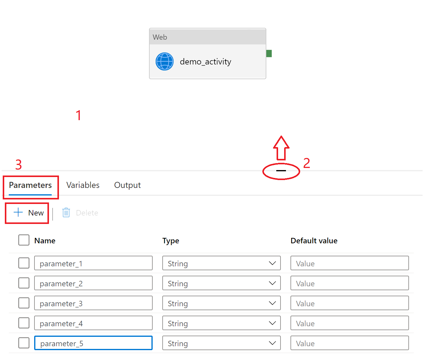 パイプラインでパラメーターを定義する方法を示すパイプライン設定を示すスクリーンショット。