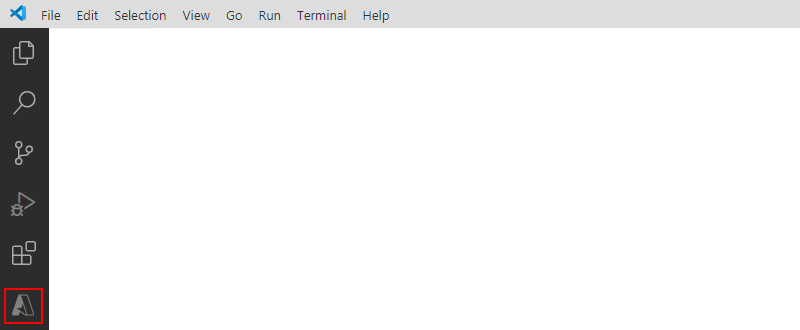 Visual Studio Code アクティビティ バーと選択した Azure アイコンを示すスクリーンショット。