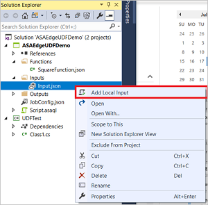 Visual Studio で Stream Analytics ジョブにローカル入力を追加する