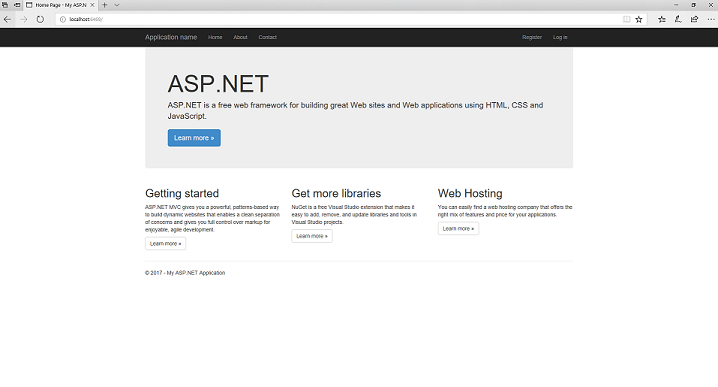 A S P ドット NET ホーム ページを示すスクリーンショット。