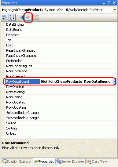 GridView の RowDataBound イベントのイベント ハンドラーを作成する