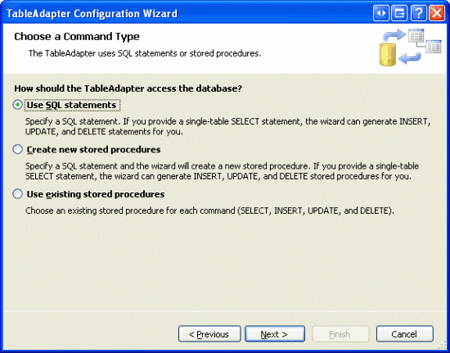 アドホック SQL ステートメントを使用して取得するデータを指定する