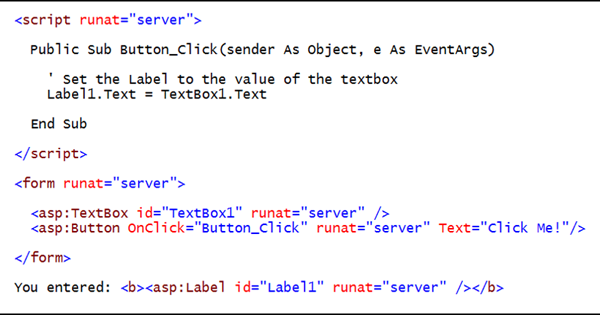 ASP.NET コードのサンプルを示すスクリーンショット。