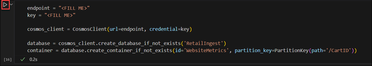 Visual Studio Code の Jupyter Notebook でセルを実行する操作のスクリーンショット。