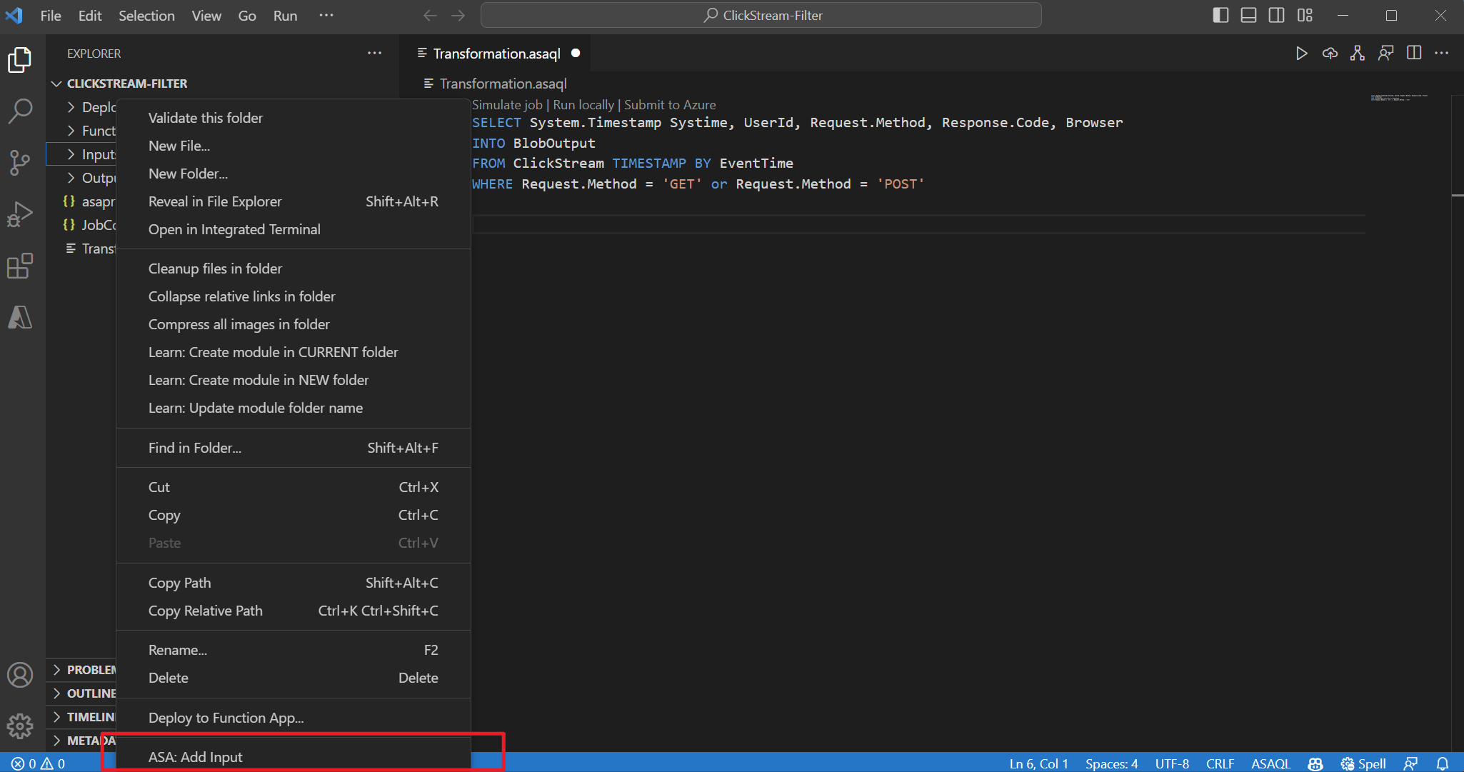 VS Code 拡張機能がドロップダウン メニューから入力を追加しているスクリーンショット。