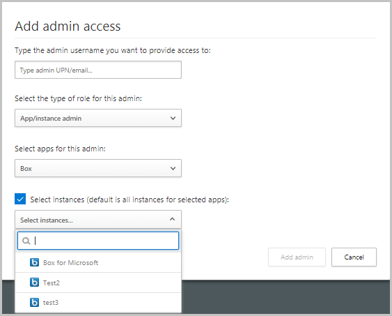 Defender for Cloud Appsに管理者を追加するための [ユーザーの追加] ダイアログを示すスクリーンショット。