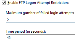 [Enable F T P Log on Attempt Restrictions]\(試行制限の有効化\) 機能が選択されている [ホーム] ウィンドウの画像。