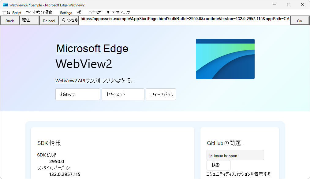 WebView2APISample アプリの実行