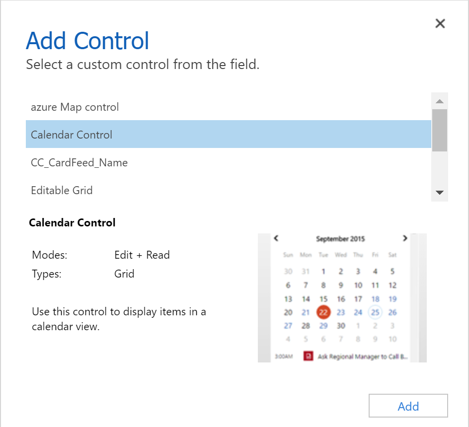 Data Set Grid コード コンポーネント構成のスクリーンショット。