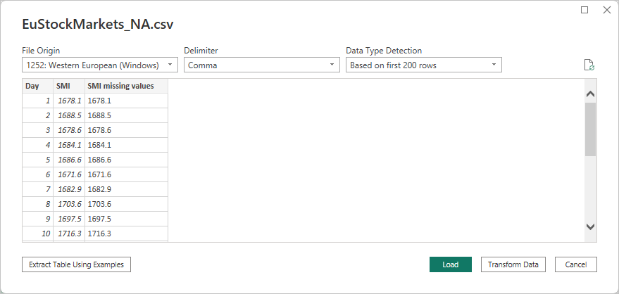 選択した CSV を示す [CSV ファイル] ダイアログのスクリーンショット。