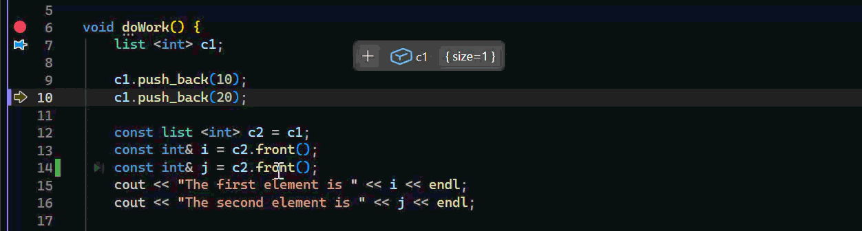 Visual Studio デバッガーの「ホット リロード」機能を使用して編集を続行する方法を示すアニメーション。