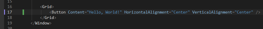 XAML エディターで [ボタン] が強調表示されているスクリーンショット。