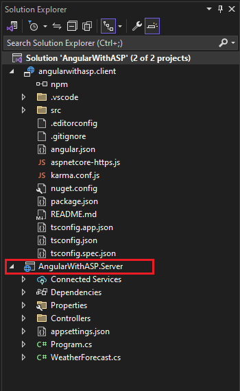 プロジェクトのプロパティを開くを示すスクリーンショット。