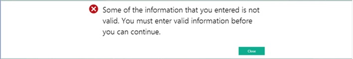 Screenshot of an example error message.