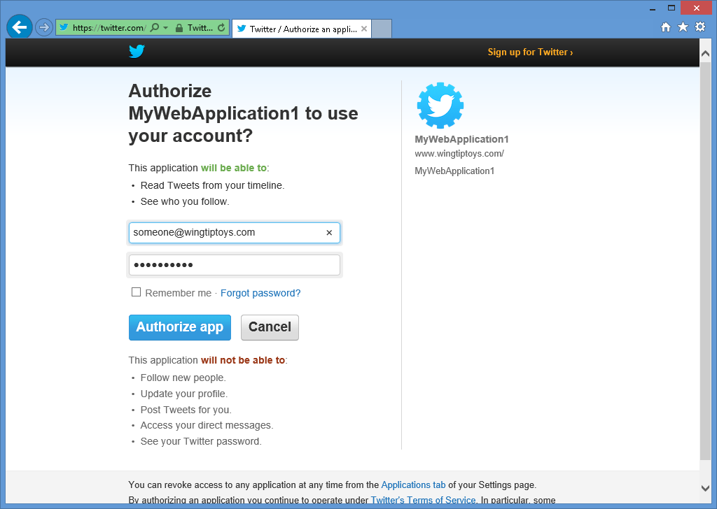 Afbeelding van de Aanmeldingspagina van Twitter