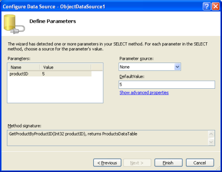 Een Hard-Coded parameterwaarde van 5 wordt gebruikt voor de parameter product-id