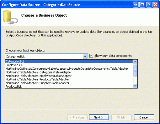 De ObjectDataSource configureren voor het gebruik van de klasse CategoriesBLL